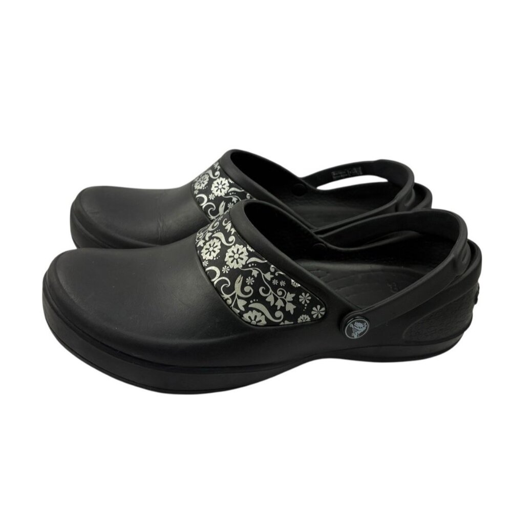 Crocs Mercy Clog Womens Size 9 Black Floral Print Comfort Casual Waterproof Shoe